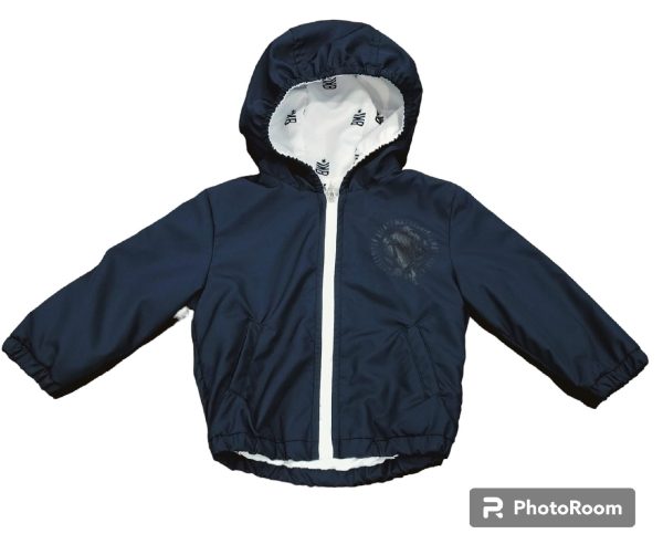 BIKKEMBERGS KIDS giubbotto antivento con cappuccio, blu con logo, zip bianca