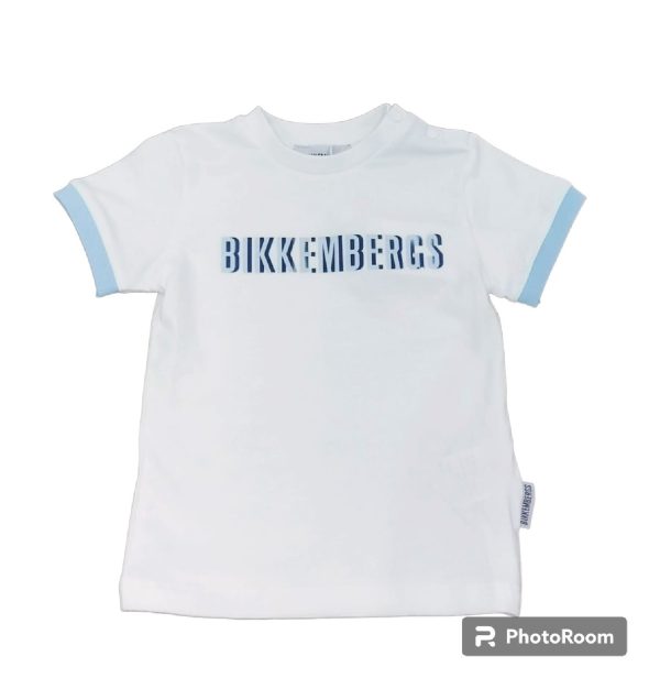 BIKKEMBERGS KIDS t-shirt bianca con stampa celeste BK2116