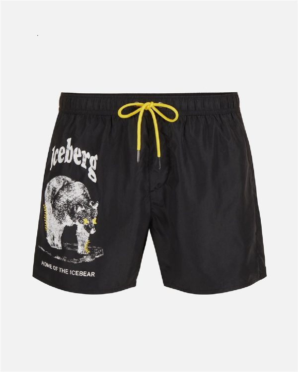 ICEBERG Boxer mare nero con stampe gommate tono su tono e coulisse a contrasto ICE25MBS03 BLACK