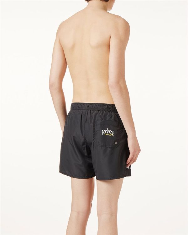 ICEBERG Boxer mare nero con stampe gommate tono su tono e coulisse a contrasto ICE25MBS03 BLACK - immagine 2