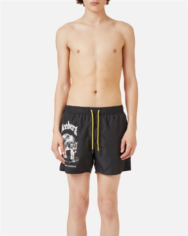 ICEBERG Boxer mare nero con stampe gommate tono su tono e coulisse a contrasto ICE25MBS03 BLACK - immagine 3