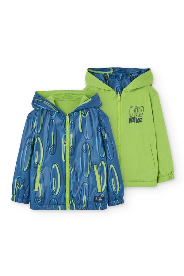 BOBOLI Parka reversibile per bambino con stampa in blu e verde 531009 STAMPATO