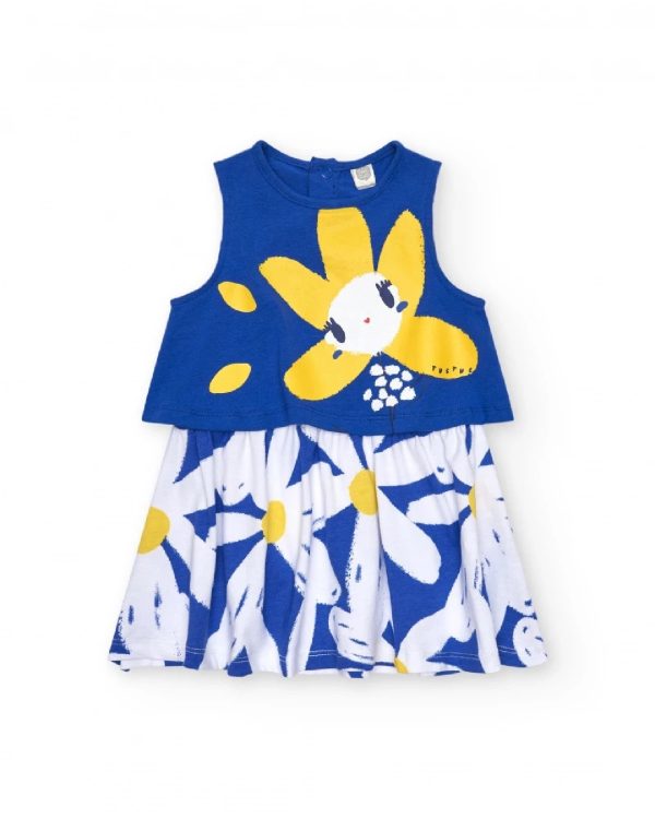 Tuc Tuc Vestito senza maniche per bambina blu con fiore e gonna di margherite 11389595 BLUE