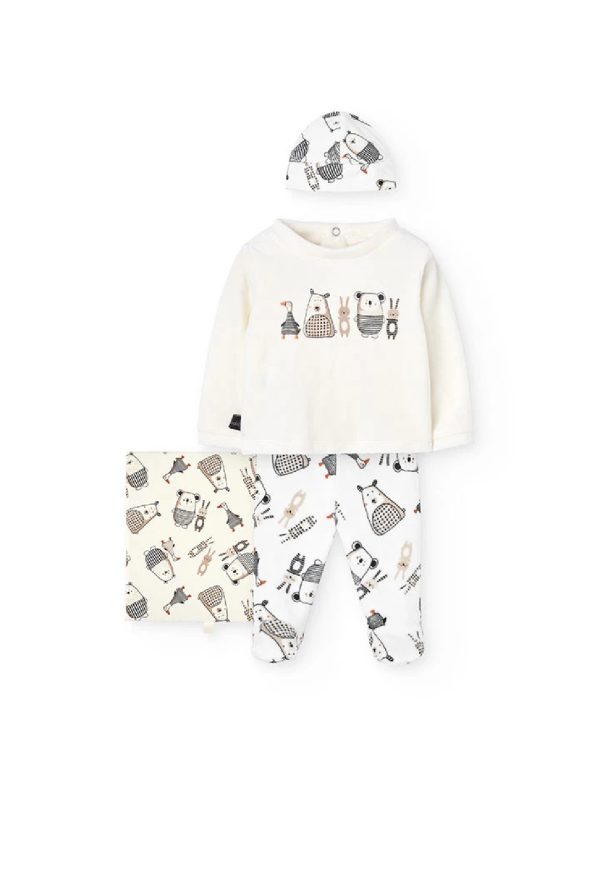 BOBOLI Completo neonato ciniglia animali bianco 122072 STAMPATO