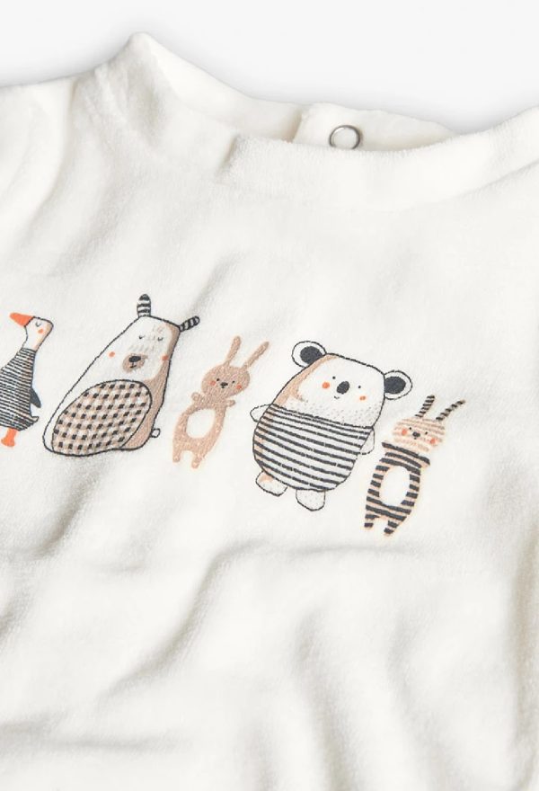 BOBOLI Completo neonato ciniglia animali bianco 122072 STAMPATO - immagine 3
