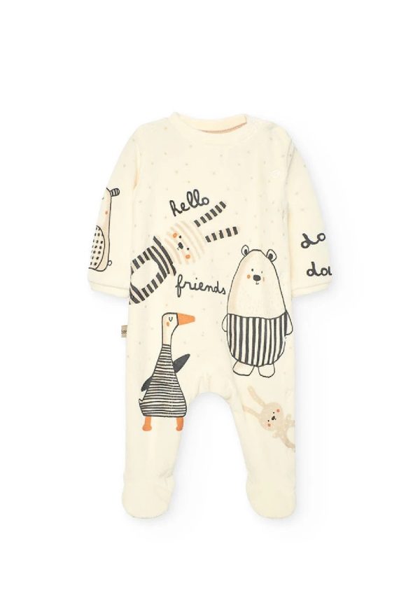 BOBOLI Pagliaccetto neonato in maglia bianca con animali 122094 OFF WHITE