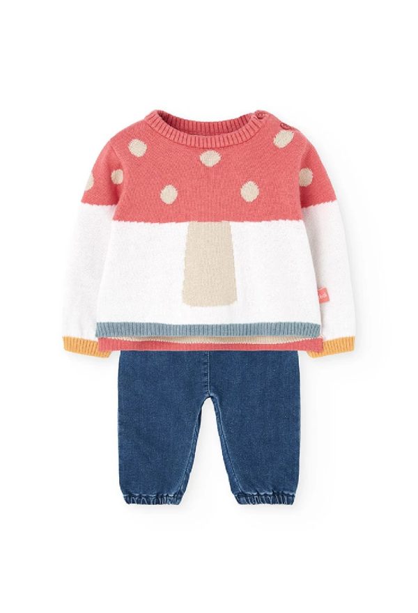 BOBOLI Completo neonato in maglia blu con funghetti 132039 BLUE