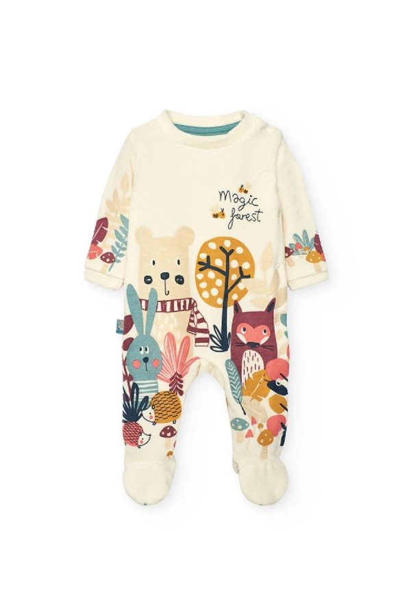 BOBOLI Tutina neonato in caldo cotone bianca con animali 132084 OFF WHITE
