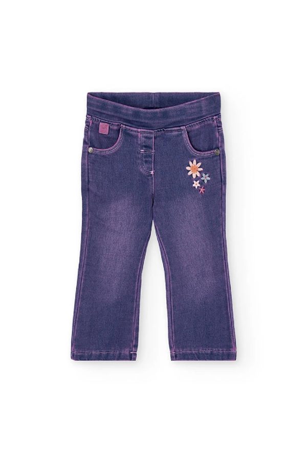 BOBOLI Pantaloni denim bambina lilla fiori ricamati LAVADO DIRTY