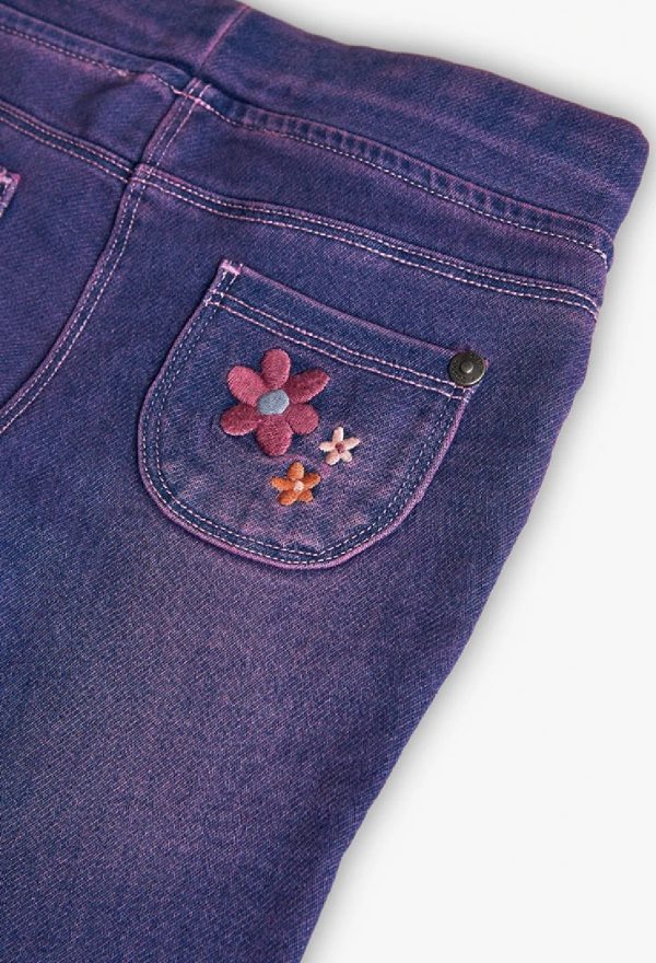 BOBOLI Pantaloni denim bambina lilla fiori ricamati LAVADO DIRTY - immagine 2