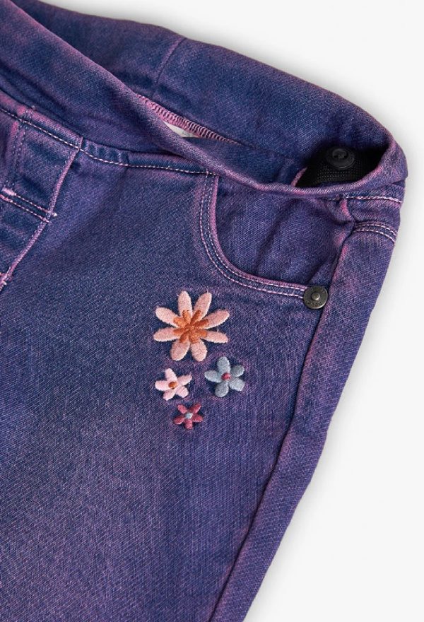 BOBOLI Pantaloni denim bambina lilla fiori ricamati LAVADO DIRTY - immagine 3
