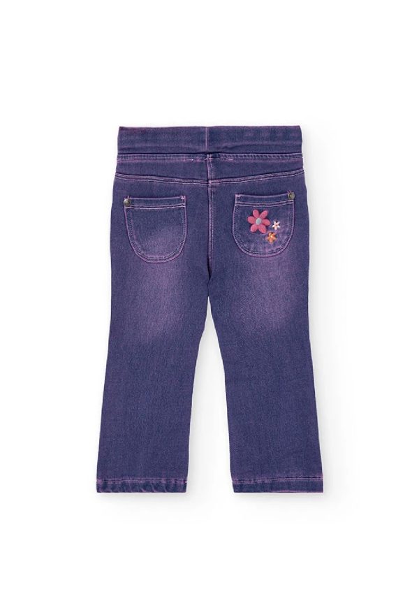 BOBOLI Pantaloni denim bambina lilla fiori ricamati LAVADO DIRTY - immagine 4