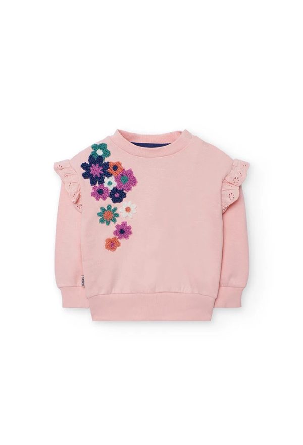 BOBOLI Felpa bambina in pelfa rosa con fiori 222062 PINK