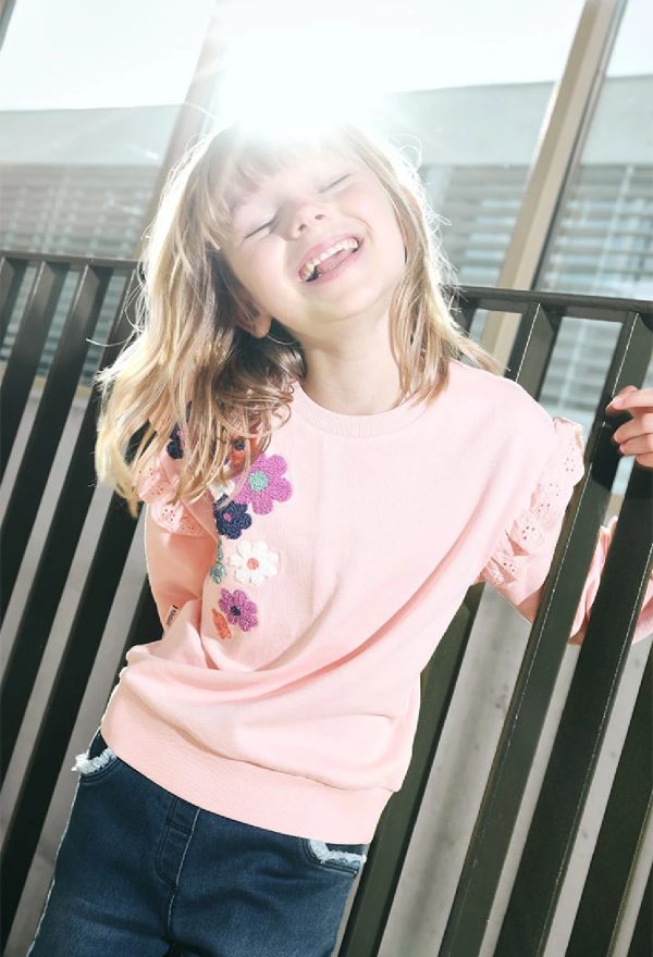 BOBOLI Felpa bambina in pelfa rosa con fiori 222062 PINK - immagine 2