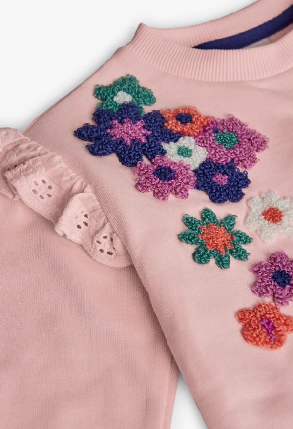 BOBOLI Felpa bambina in pelfa rosa con fiori 222062 PINK - immagine 4