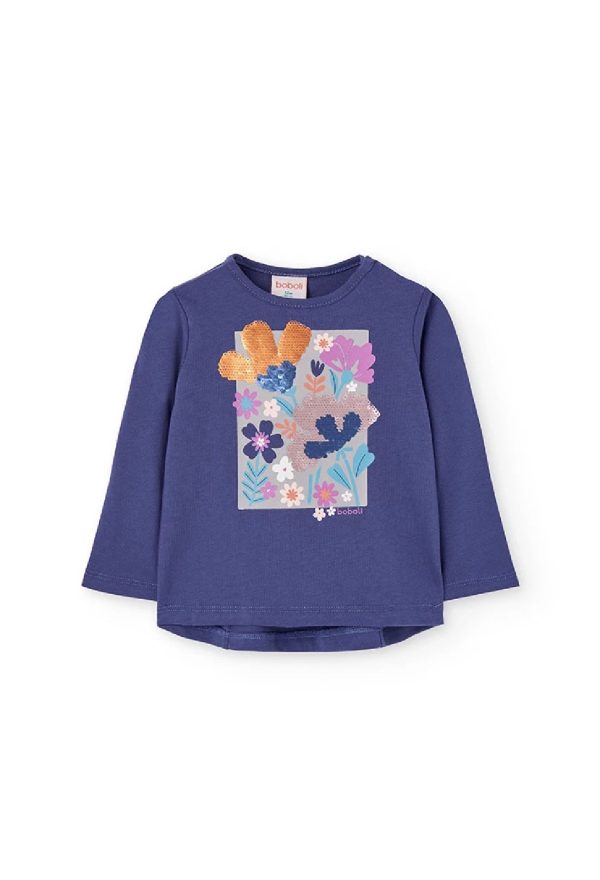 BOBOLI Maglietta bambina in maglia lilla con fiori UVA