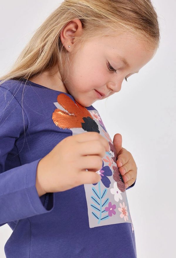 BOBOLI Maglietta bambina in maglia lilla con fiori UVA - immagine 3
