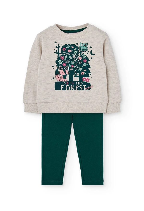 BOBOLI Completo bambina in felpa beige e verde