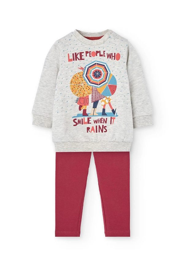 BOBOLI Completo bambina in maglia grigia stampata ECRU