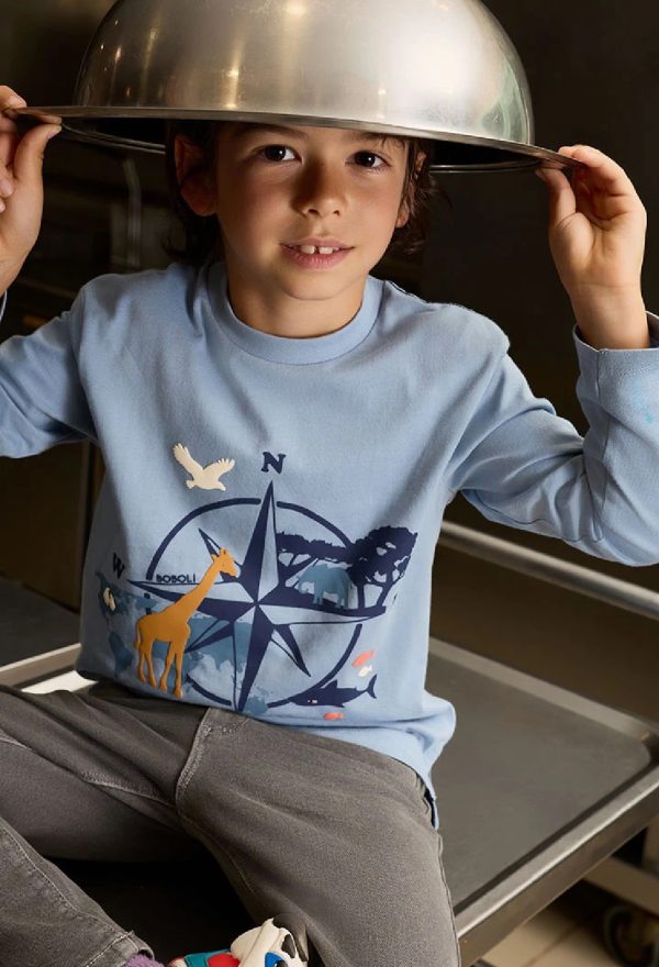 BOBOLI Maglietta bambino in cotone grigio con bussola BRUMA - immagine 2