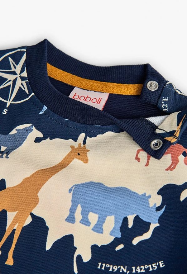 BOBOLI Felpa bambino animali blu marino 302049 STAMPATO - immagine 3