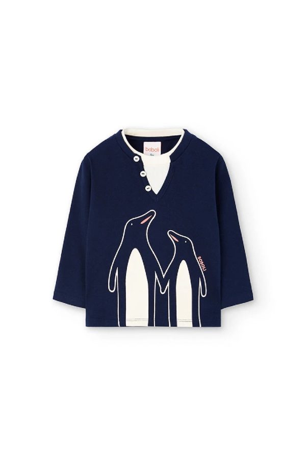 BOBOLI Maglietta bambino in maglia blu navy con pinguini MARINAIO
