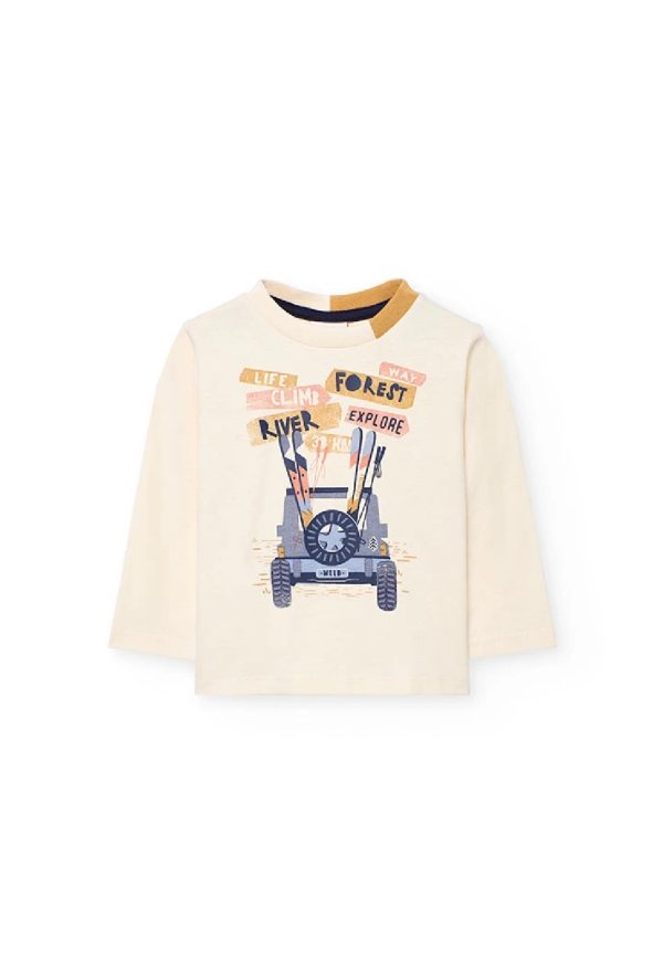 BOBOLI Maglietta bambino punto bianco stampato ECRU