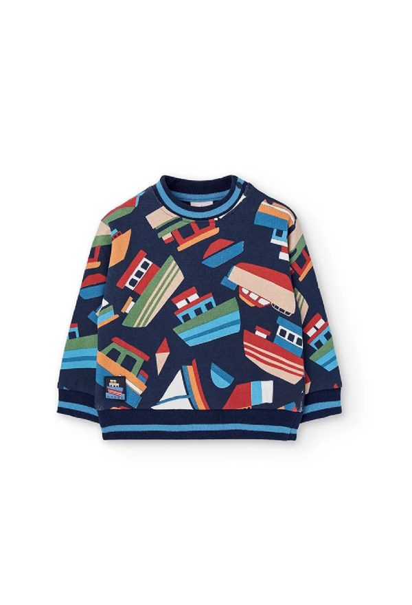 BOBOLI Felpa bambino in maglia blu con barche 322007 STAMPATO