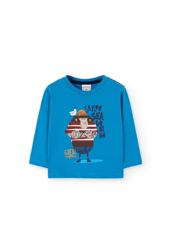 BOBOLI Maglietta bambino in jersey blu con gorilla marinaio 322041 CELESTE