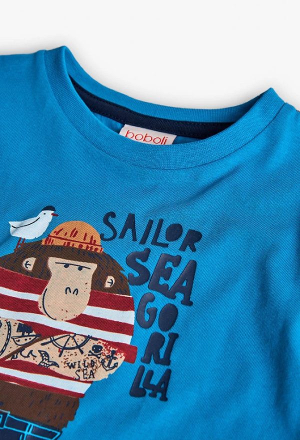 BOBOLI Maglietta bambino in jersey blu con gorilla marinaio 322041 CELESTE - immagine 3