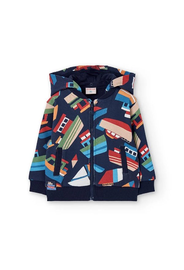 BOBOLI Giacca bambino in pile blu navy con barche 322119 STAMPATO