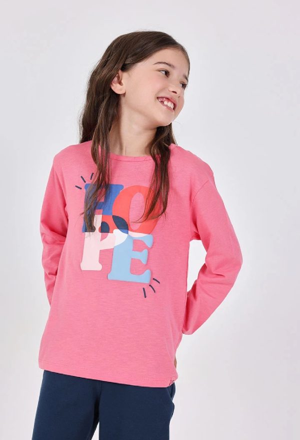 BOBOLI Maglietta rosa a fantasia per bambina a maglia blush - immagine 2