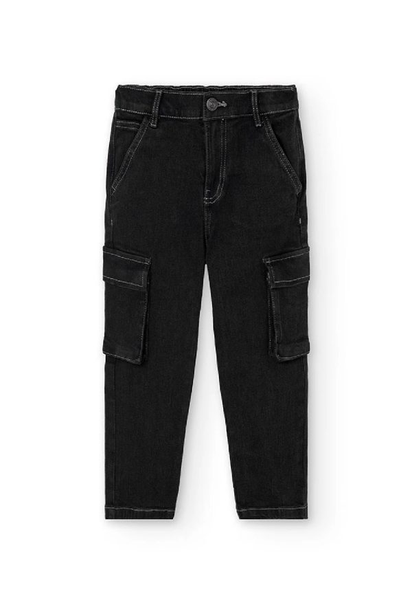 BOBOLI Pantaloni denim con tasconi bambino nero 522021