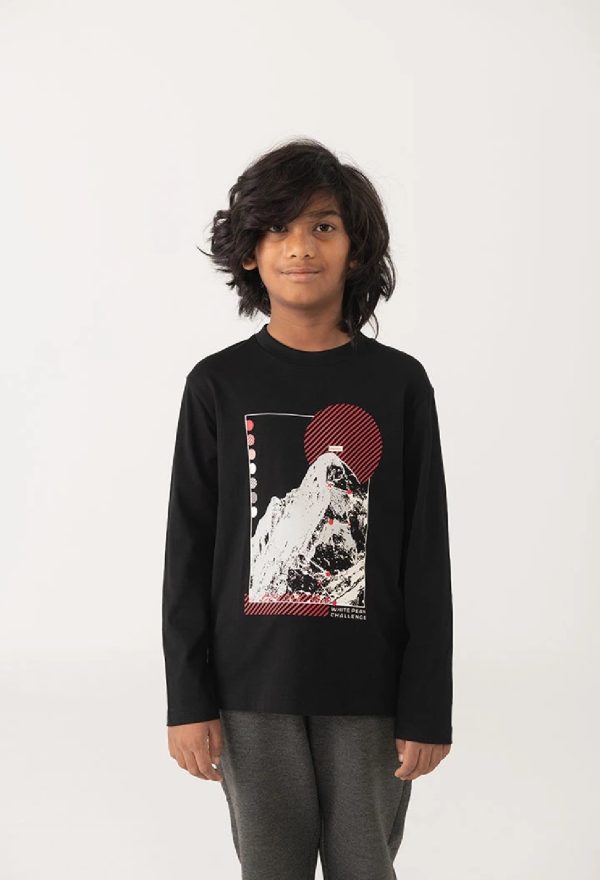 BOBOLI Maglietta bambino cotone nero montagna 532033