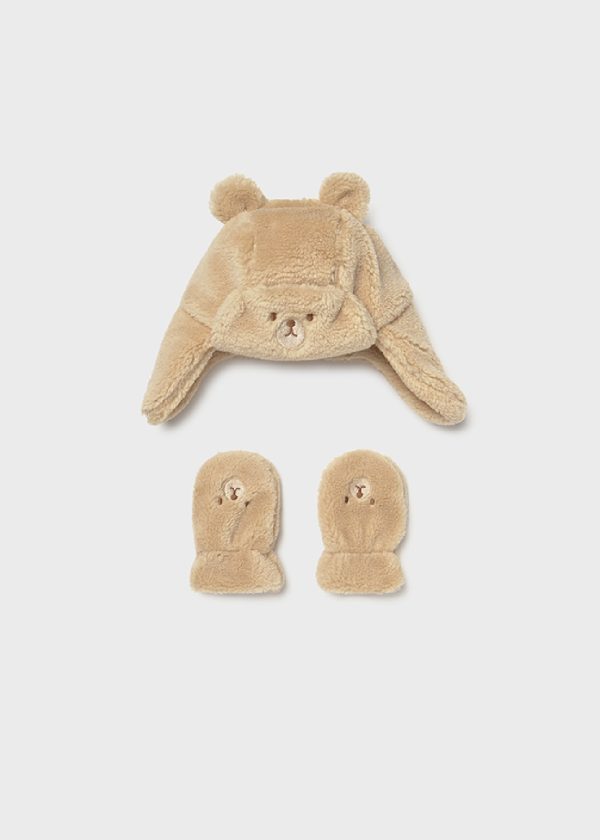 MAYORAL Completo cappello e manopole orso neonato LATTE