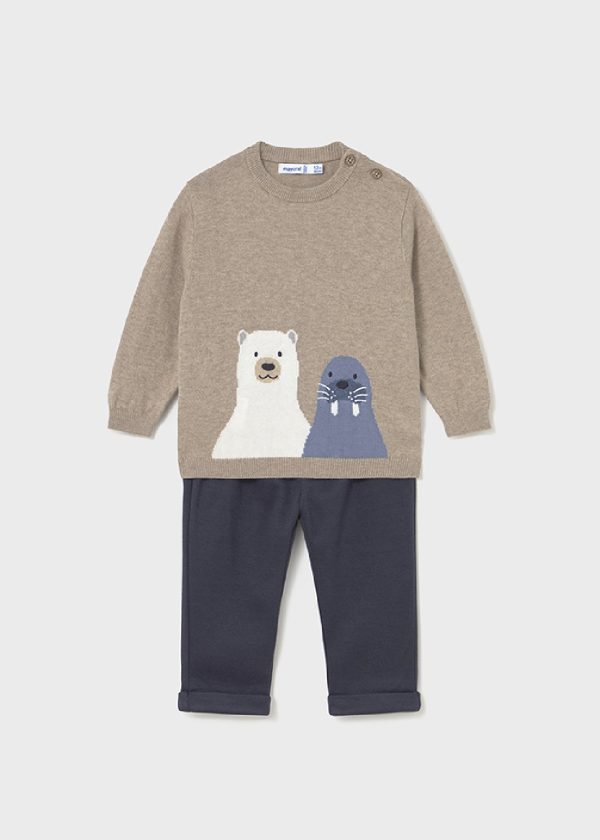 MAYORAL Completo pantalone e maglioncino con animali neonato baby NOTTE