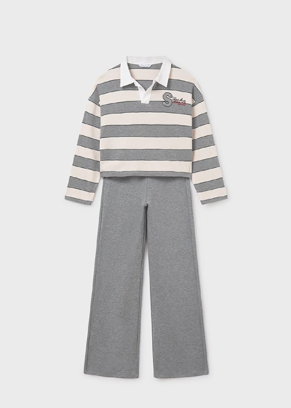 MAYORAL Completo pantalone e polo a righe ragazza ARGENTO