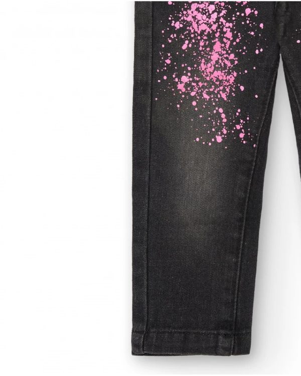Tuc Tuc Pantaloni in denim grigio da bambina con stampa a schizzi della collezione Cosmic Girl GREY - immagine 2