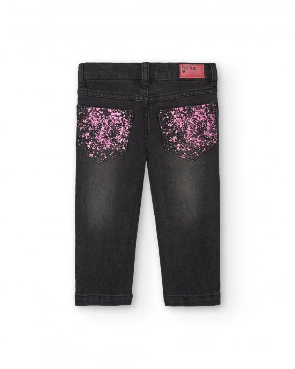Tuc Tuc Pantaloni in denim grigio da bambina con stampa a schizzi della collezione Cosmic Girl GREY - immagine 4