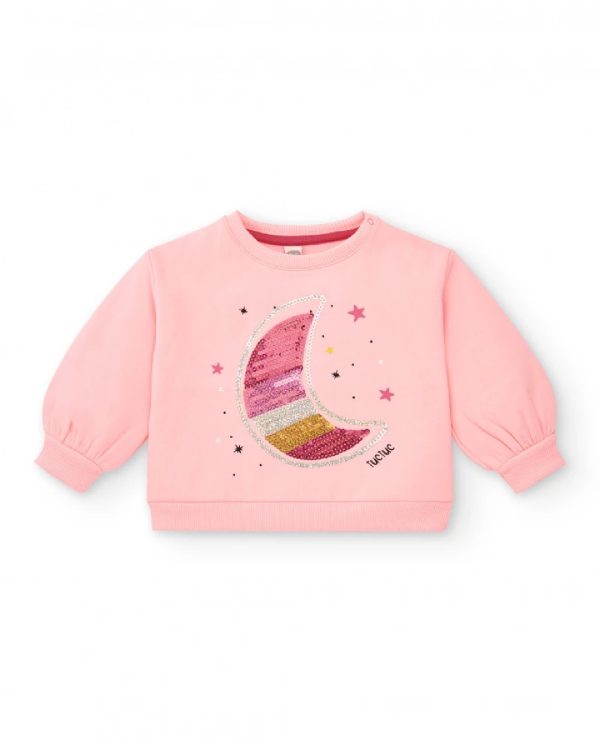 Tuc Tuc Felpa rosa con motivo a luna e paillettes per bambina della collezione Cosmic Girl PINK