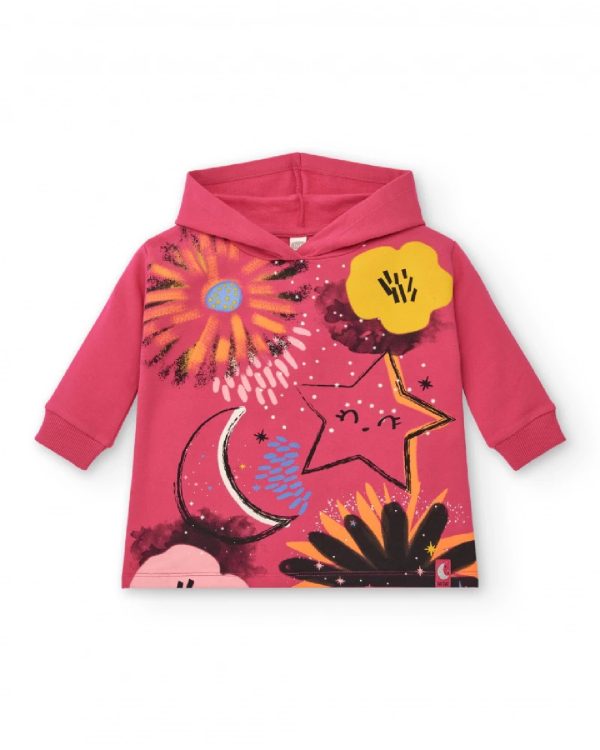 Tuc Tuc Felpa con cappuccio fucsia per bambine con motivo a stelle e luna Collezione Cosmic girl FUCHSIA