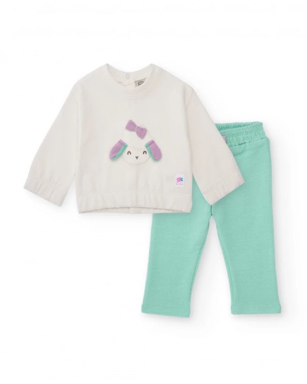 Tuc Tuc Completo con felpa bianca e pantaloni verde acqua per bambina BEIGE
