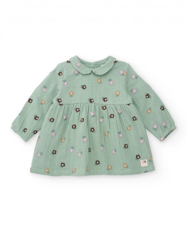 Tuc Tuc Vestito in chiffon per bambina di colore verde con ricami floreali 11398697 Green