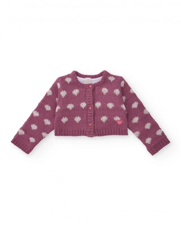 Tuc Tuc Cardigan in maglia per bambina colore viola con stampa di cuori PINK