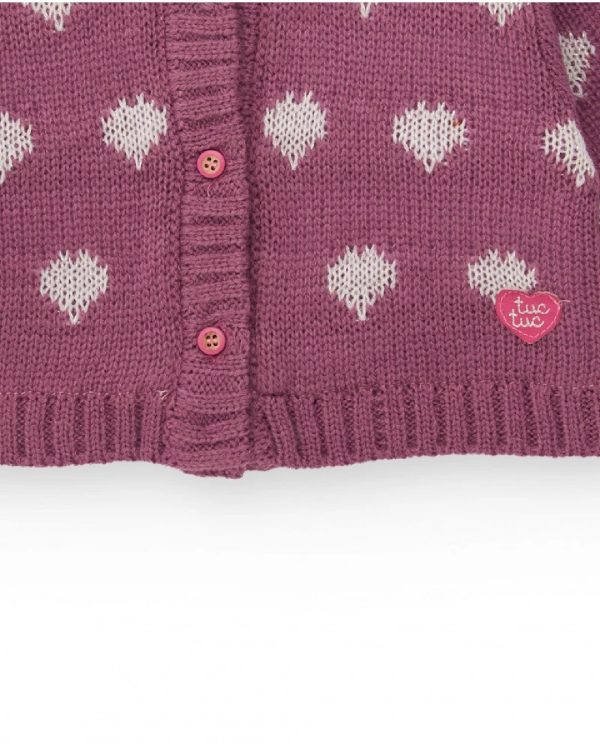 Tuc Tuc Cardigan in maglia per bambina colore viola con stampa di cuori PINK - immagine 2