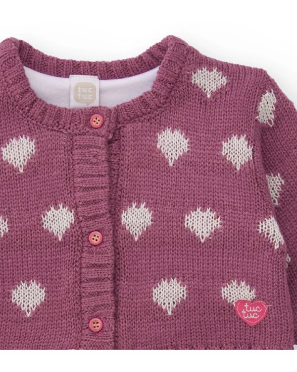 Tuc Tuc Cardigan in maglia per bambina colore viola con stampa di cuori PINK - immagine 3