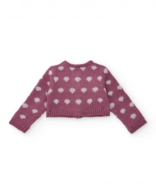 Tuc Tuc Cardigan in maglia per bambina colore viola con stampa di cuori PINK - immagine 4