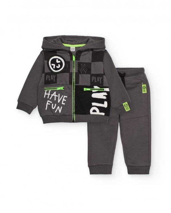 Tuc Tuc Completo con felpa con cappuccio per bambino in grigio con stampa grafica e dettagli verdi 11399137 DARK GREY