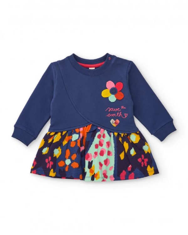 Tuc Tuc Vestito in maglia per bambina blu navy con applicazione floreale e gonna stampata dark blue