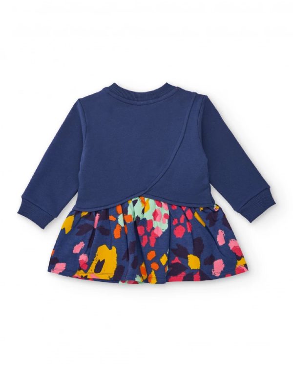 Tuc Tuc Vestito in maglia per bambina blu navy con applicazione floreale e gonna stampata dark blue - immagine 2